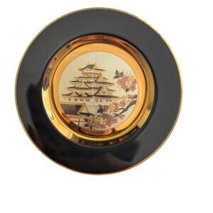 The Art Of‎ Chokin Made In Japan Japenese Temple Cherry Blossoms Black Gold Tone